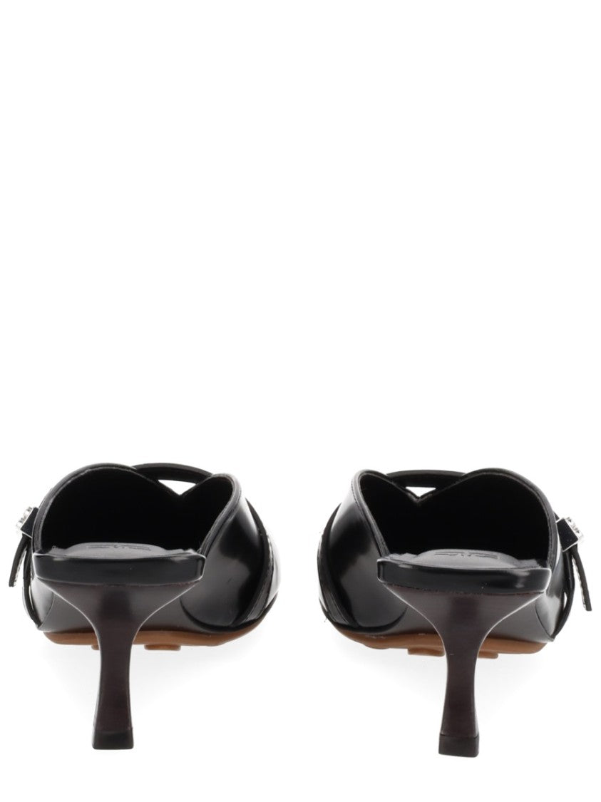 Ganni Black Glossy Buckle Mules