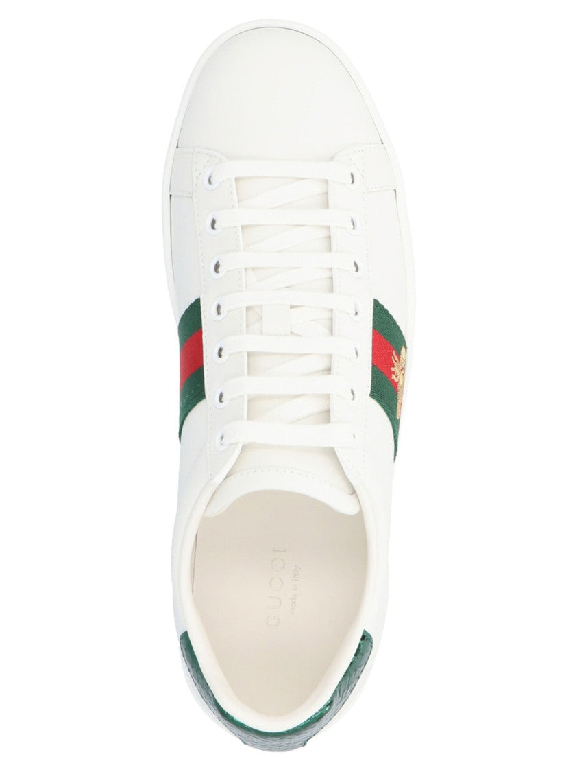 Gucci White Leather Sneakers With Web Ribbon