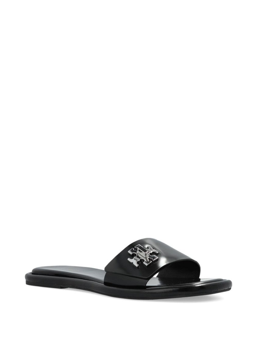 Tory Burch Calfskin Sandals With Polished Finish And Iconic Emblem