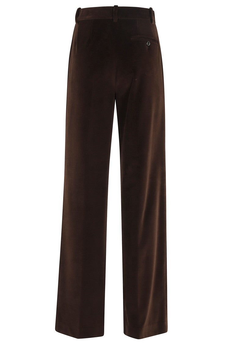 Circolo 1901 Brown Velvet Straight-Leg Pants With Mid-Rise Waist