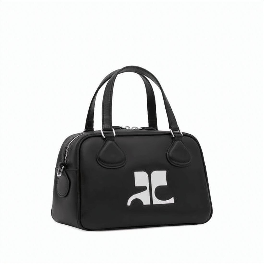 Courrèges Rectangular Black Cowhide Leather Shoulder Bag With Contrasting Logo
