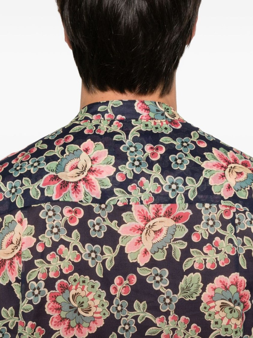 Vivienne Westwood Blue Floral Print Mock Neck Shirt