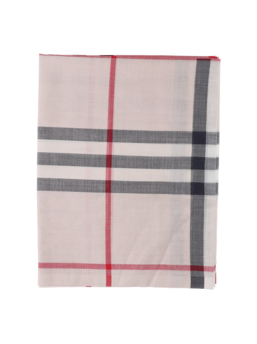 Burberry Grey Check Silk-Wool Fringed Scarf