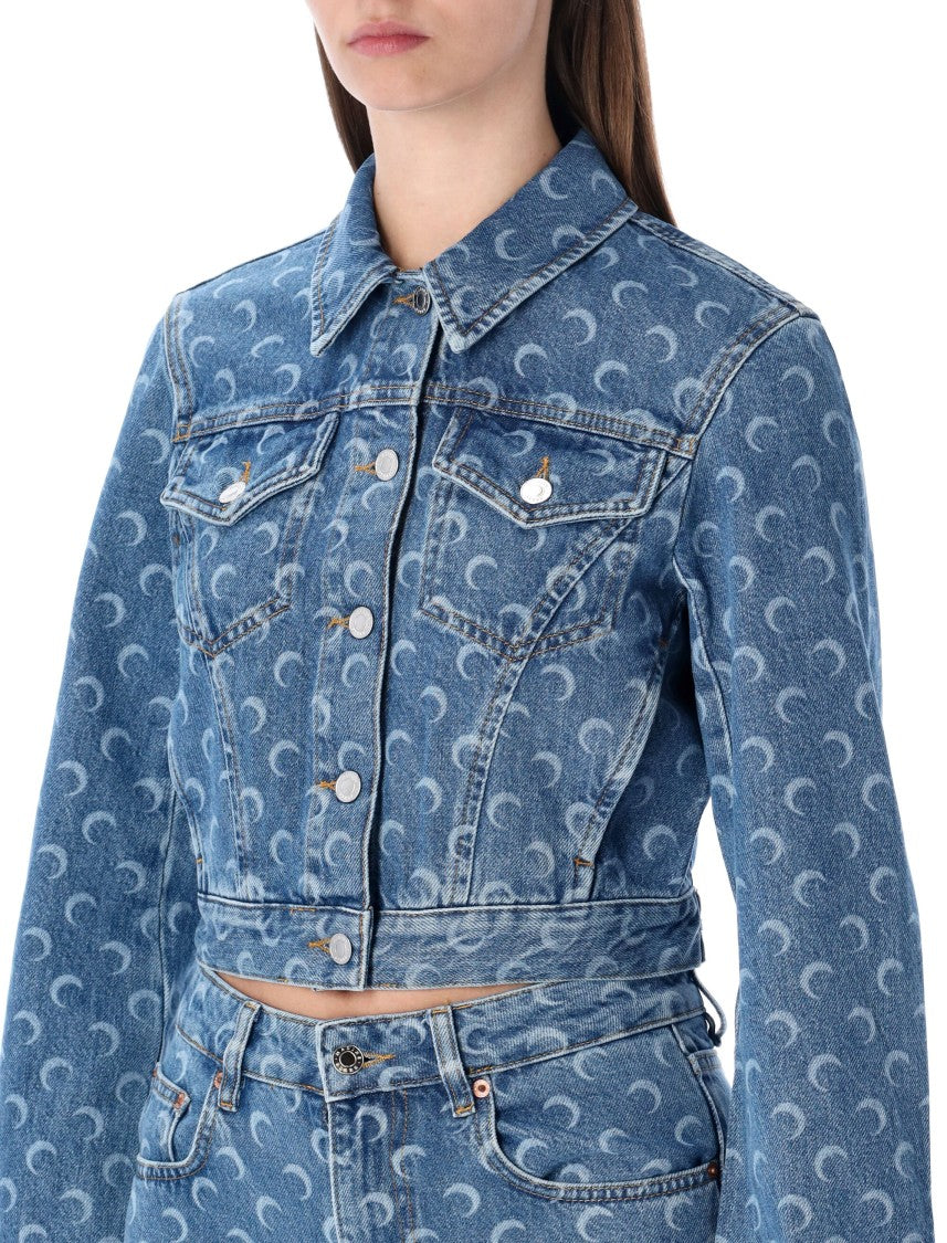 Marine Serre Moon Laser Blue Wash Cropped Denim Jacket