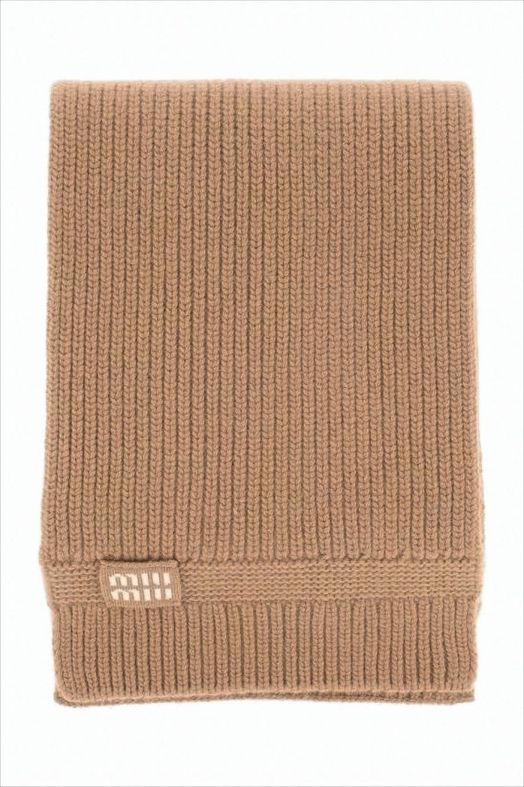 Miu Miu Ribbed Knit Scarf In Warm Neutral Tone