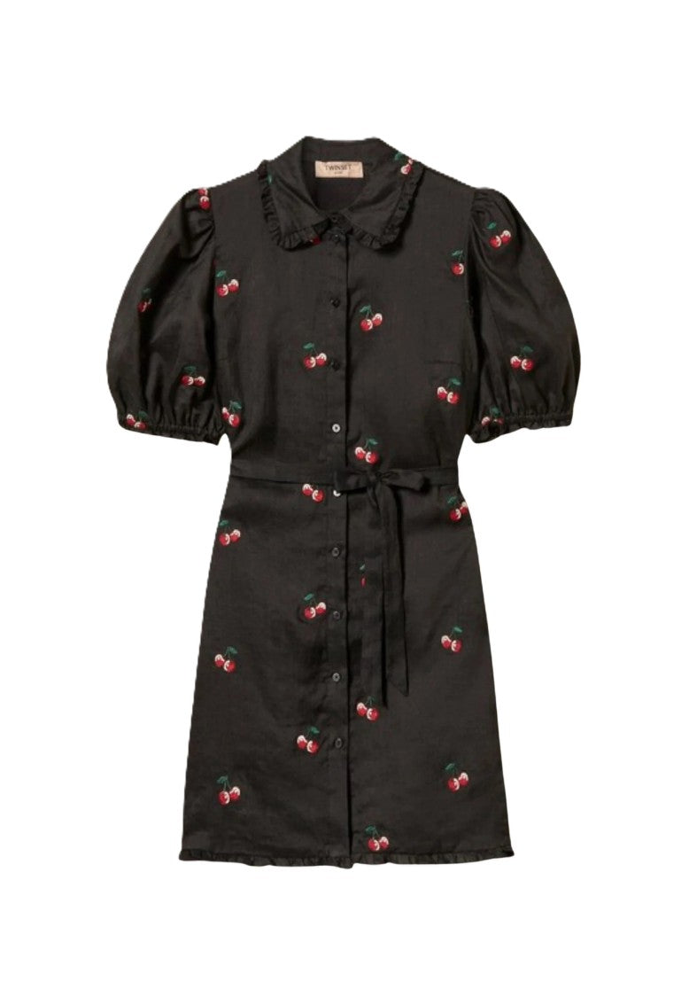 Twin-Set Playful Black Mini Dress With Ruffled Collar