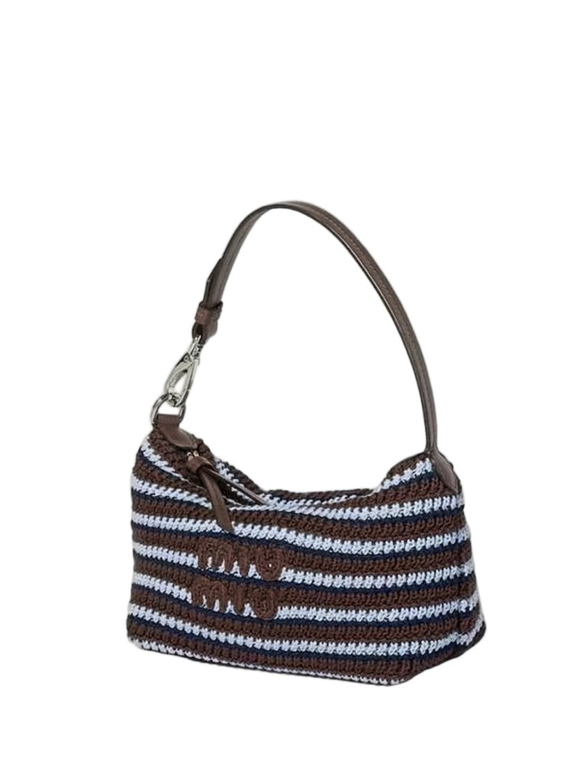 Miu Miu Striped Small Tote Bag With Leather Handle