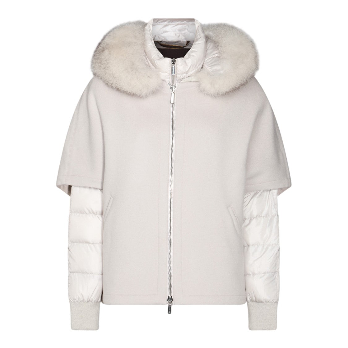 Moorer Quilted Sleeve Coat With Plush Fur Hood