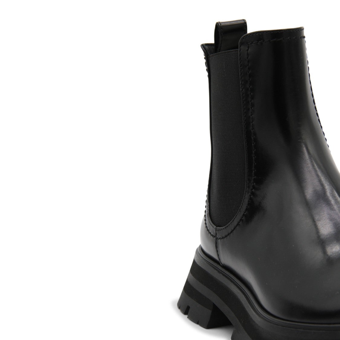 Alexander Mcqueen Black Leather Lug Rubber Boots