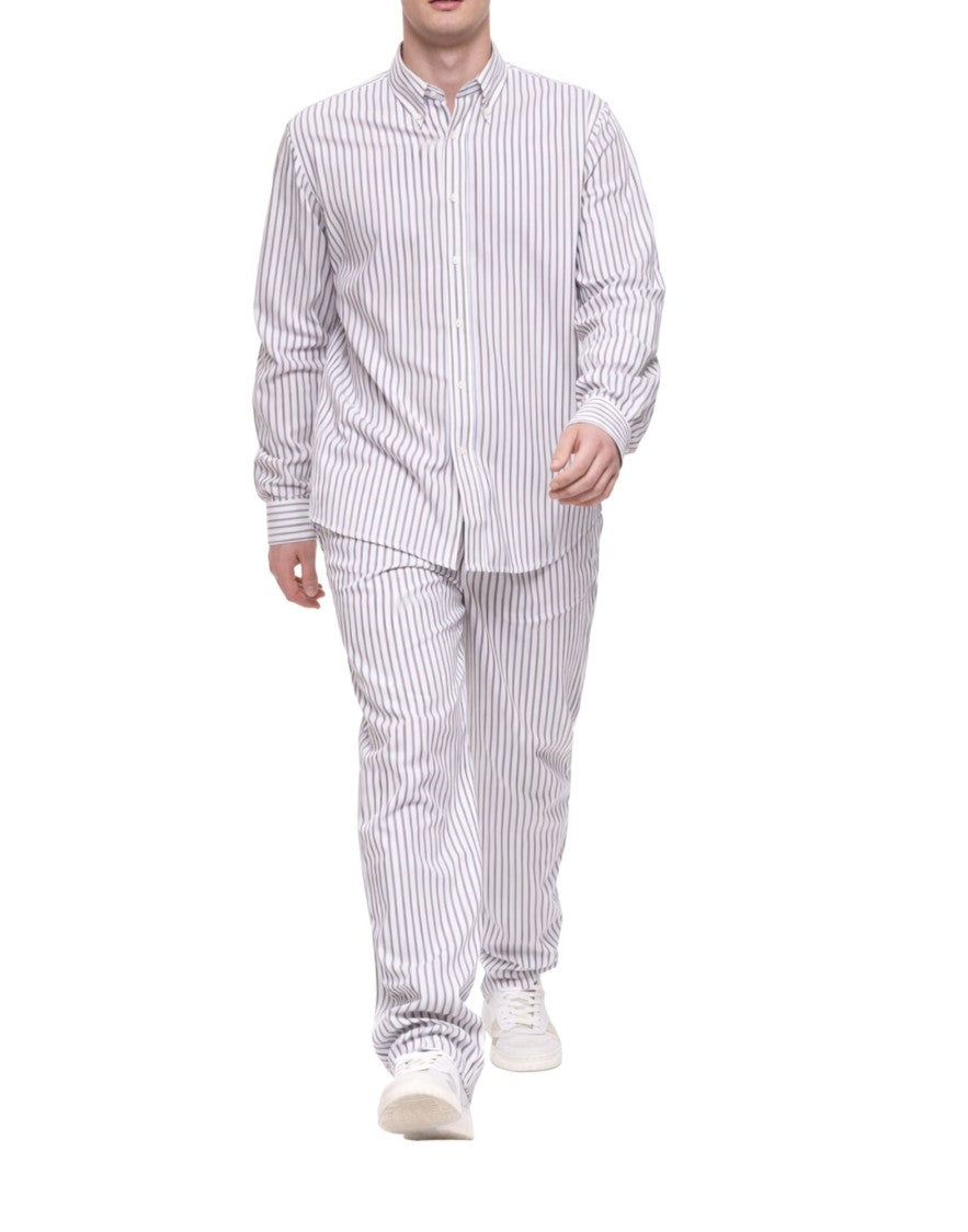 Cellar Door Sage Men’S Striped Cotton Shirt