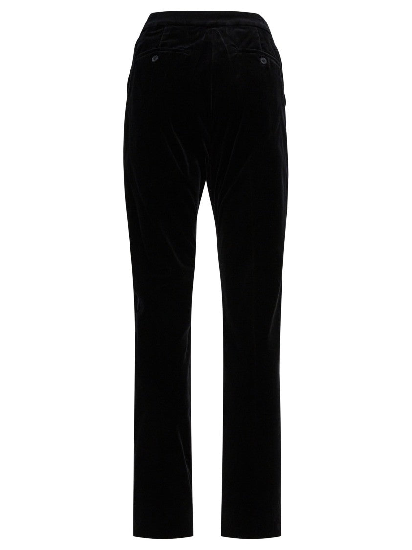 Max Mara Fitted Black Velvet Pants With Central Pleat