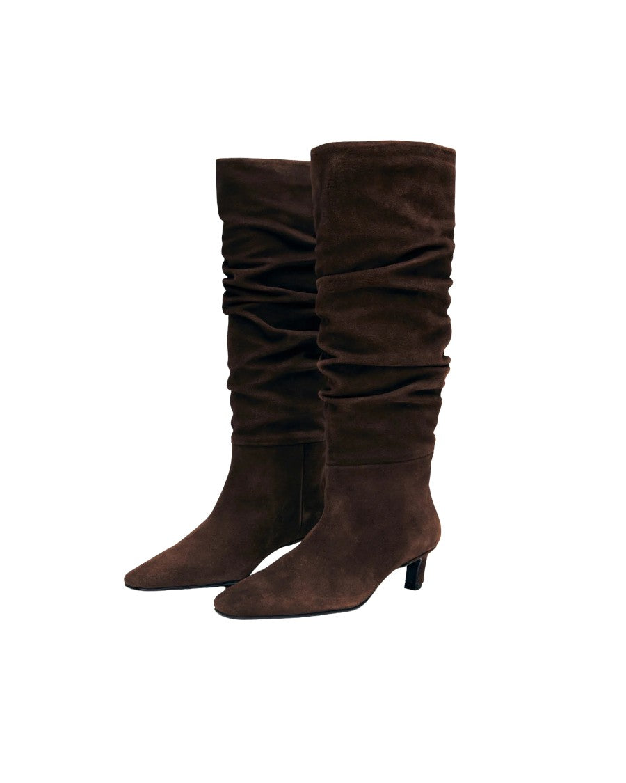 Alohas Knee-High Suede Boots With Slender Stiletto Heel