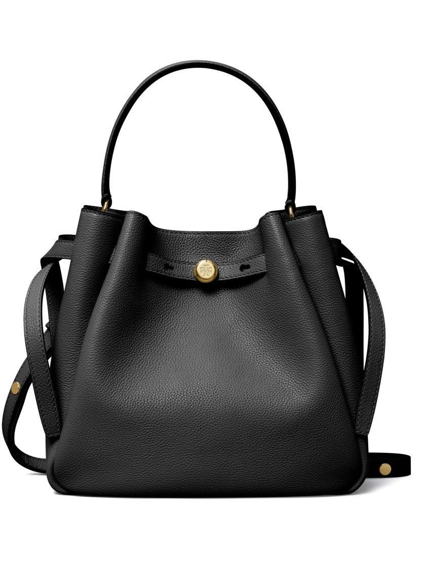 Tory Burch Black Romy Pebbled Leather Bucket Bag