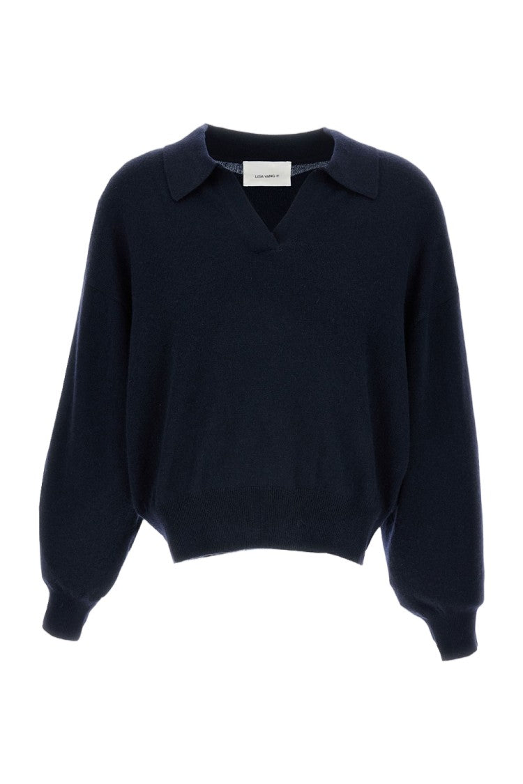 Lisa Yang Mid-Weight Pure Cashmere Polo Sweater With Ribbed Trims