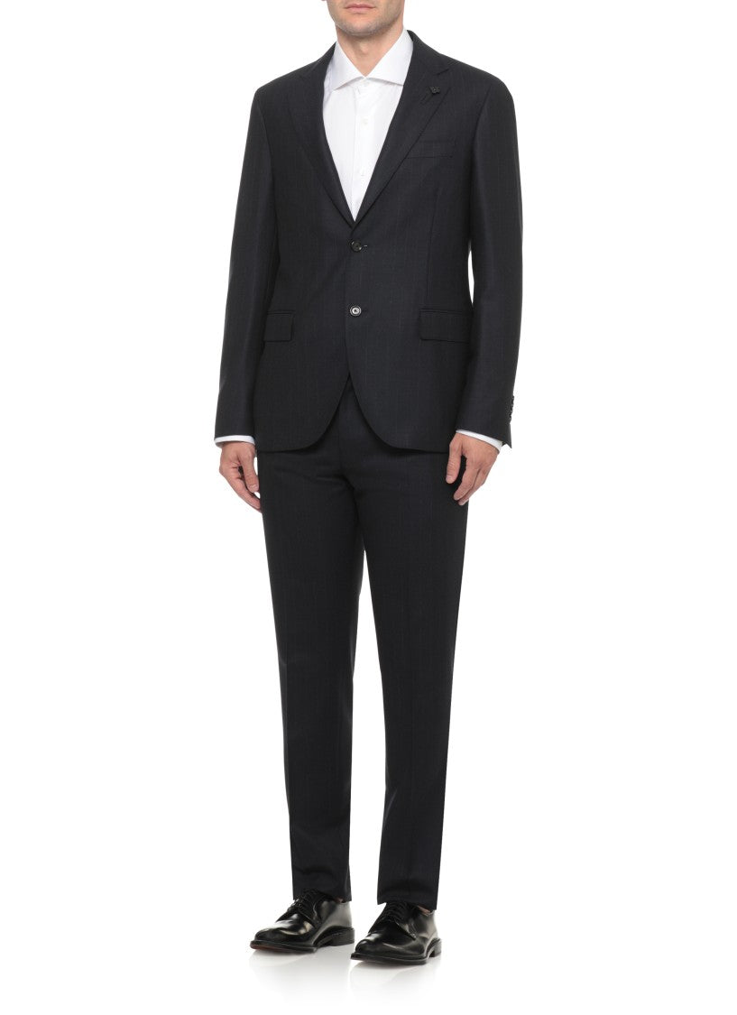 Lardini Blue Pinstriped Tailored Wool Suit