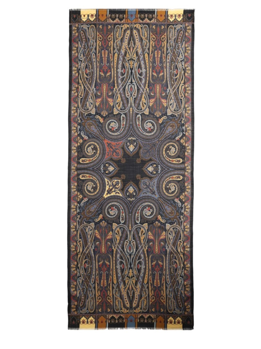 Etro Boheme Intricate Paisley Floral Wool-Silk Scarf