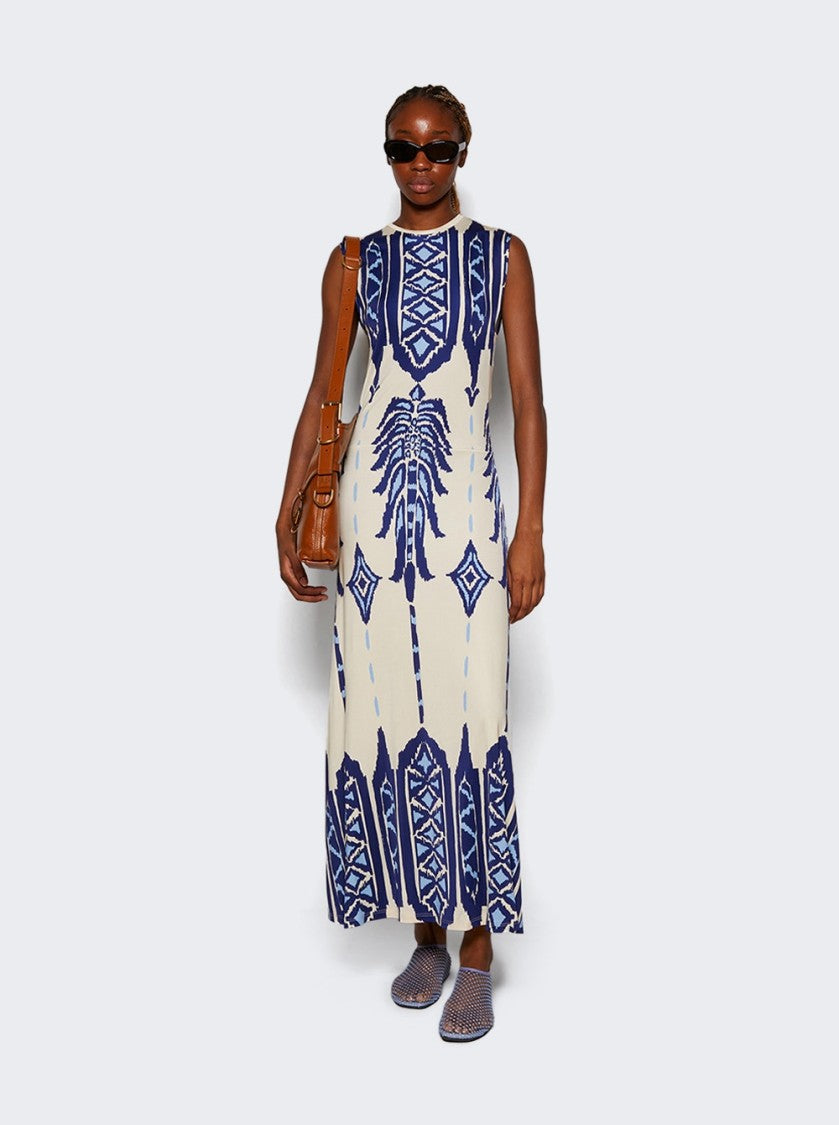 Johanna Ortiz Cardinal Direction Ankle Dress Ivory And Blue