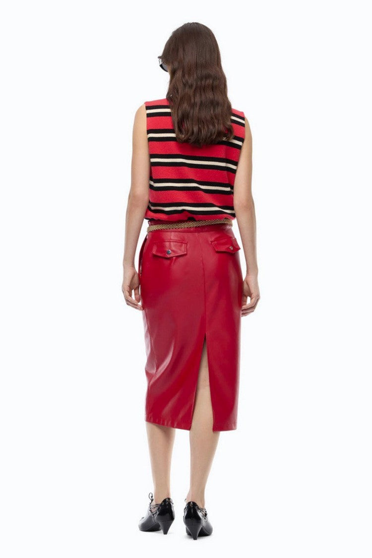 Pinko Red Polyester High-Shine Skirt
