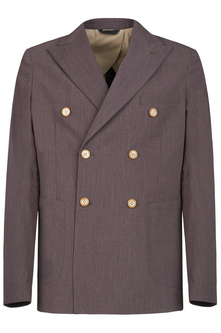 Gazzarrini X Michele Franzese Double-Breasted Blazer In Dark Brown Wool Blend