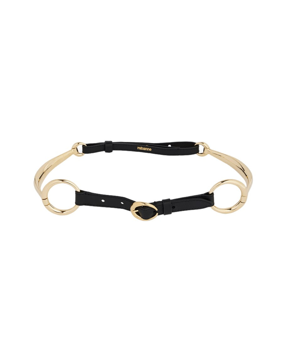 Rabanne Sophisticated Black Leather Belt With Gold Accents