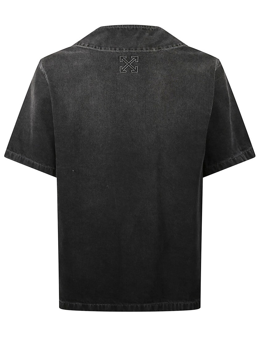 Off-White Short-Sleeved Denim Shirt With V-Neckline