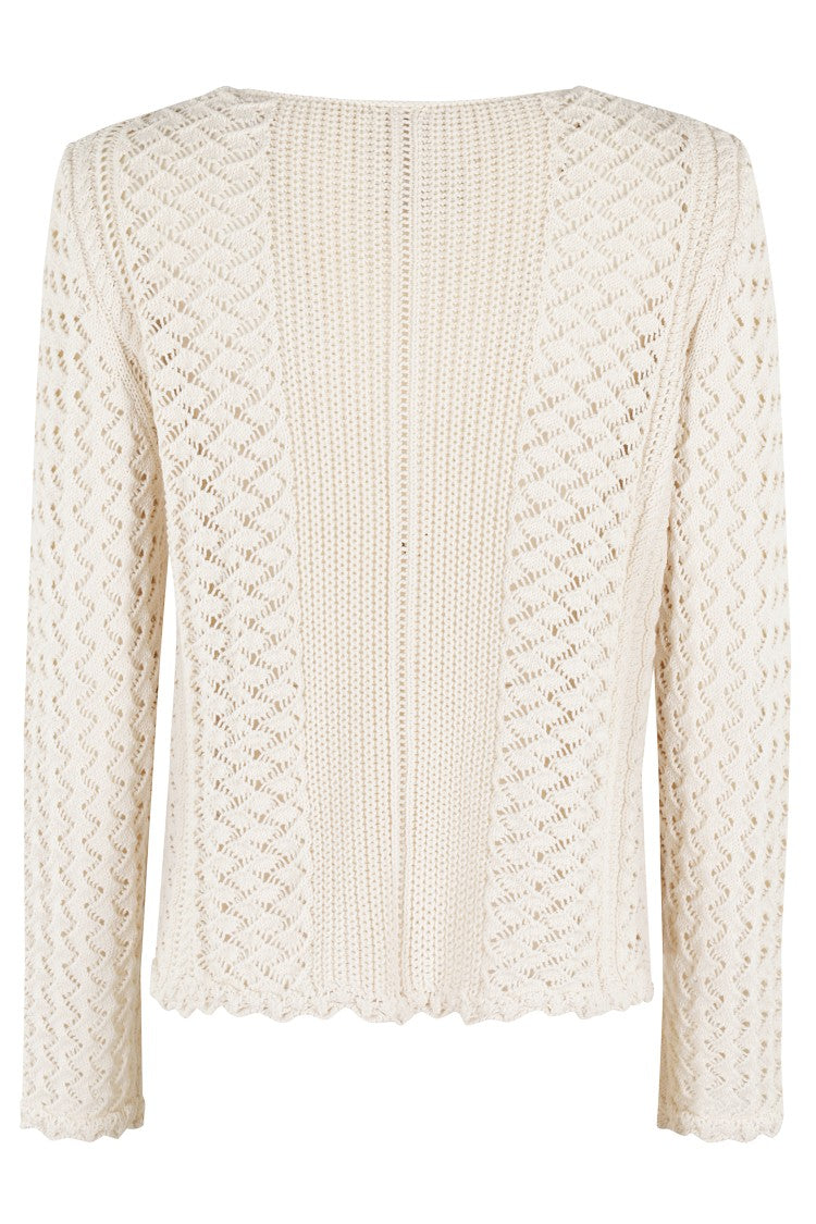 Semi Couture Marina Openwork V-Neck Top With Scalloped Hem