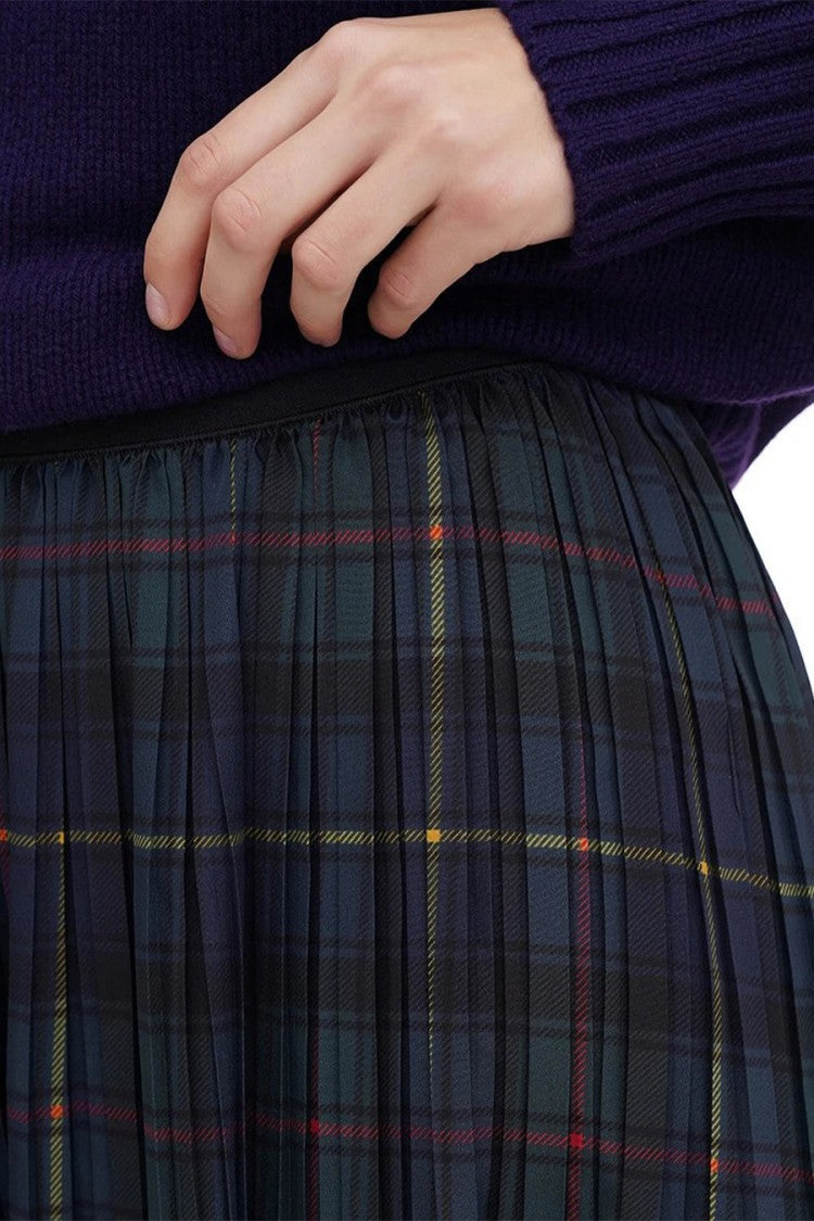 Polo Ralph Lauren Green Polyester Tartan Plaid Pleated Midi Skirt