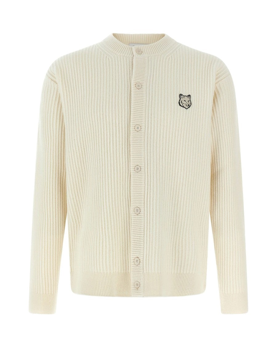 Maison Kitsuné Ribbed Merino Wool Cardigan With Embroidered Fox Head