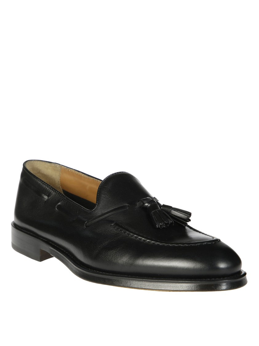 Doucal's Black Leather Tassel Loafer