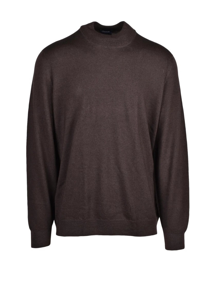 Drumohr Brown Extrafine Merino Wool Stand-Collar Pullover
