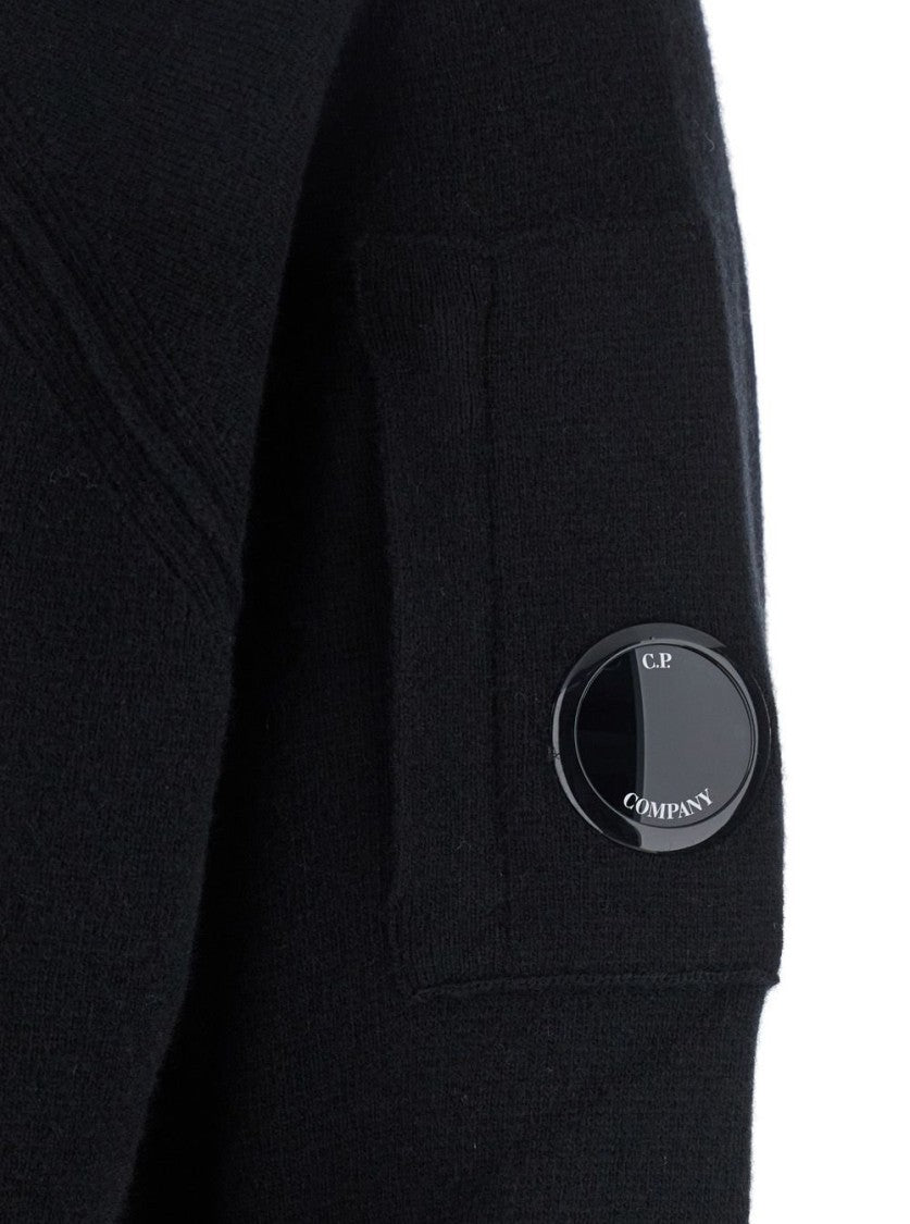 C.P. Company Full-Zip Hooded Sweatshirt In Black Wool-Polyamide Blend