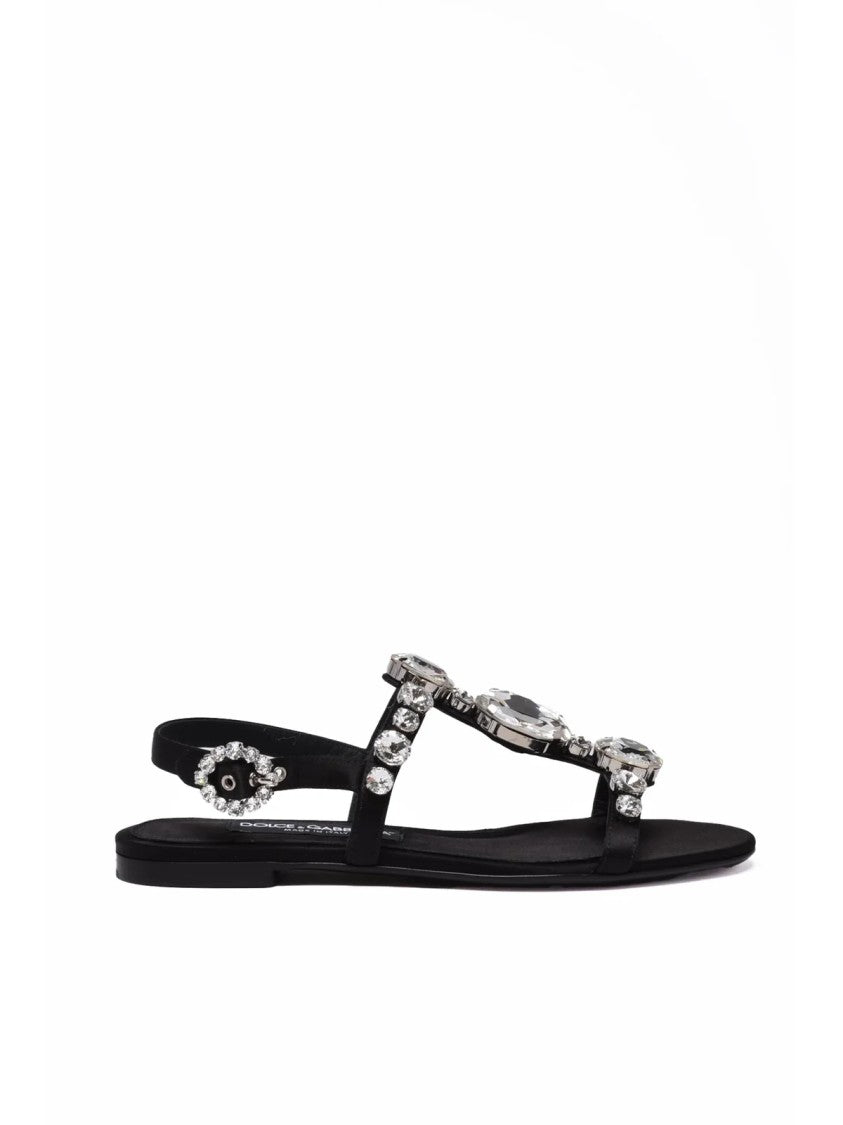 Dolce & Gabbana Black Satin Crystal Sandals
