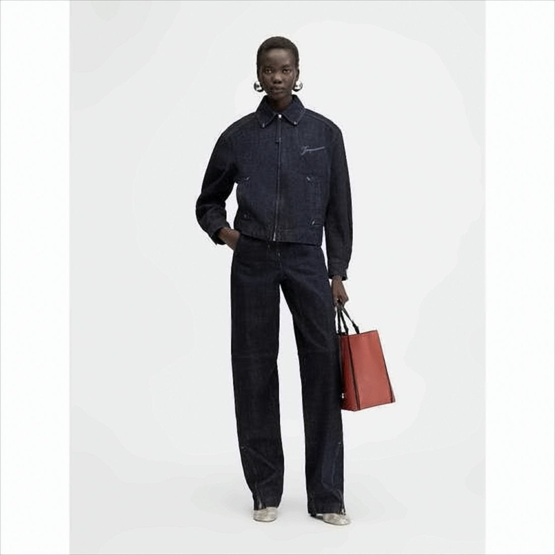 Jacquemus Dark Indigo Denim Jacket With Front Zipper And Logo