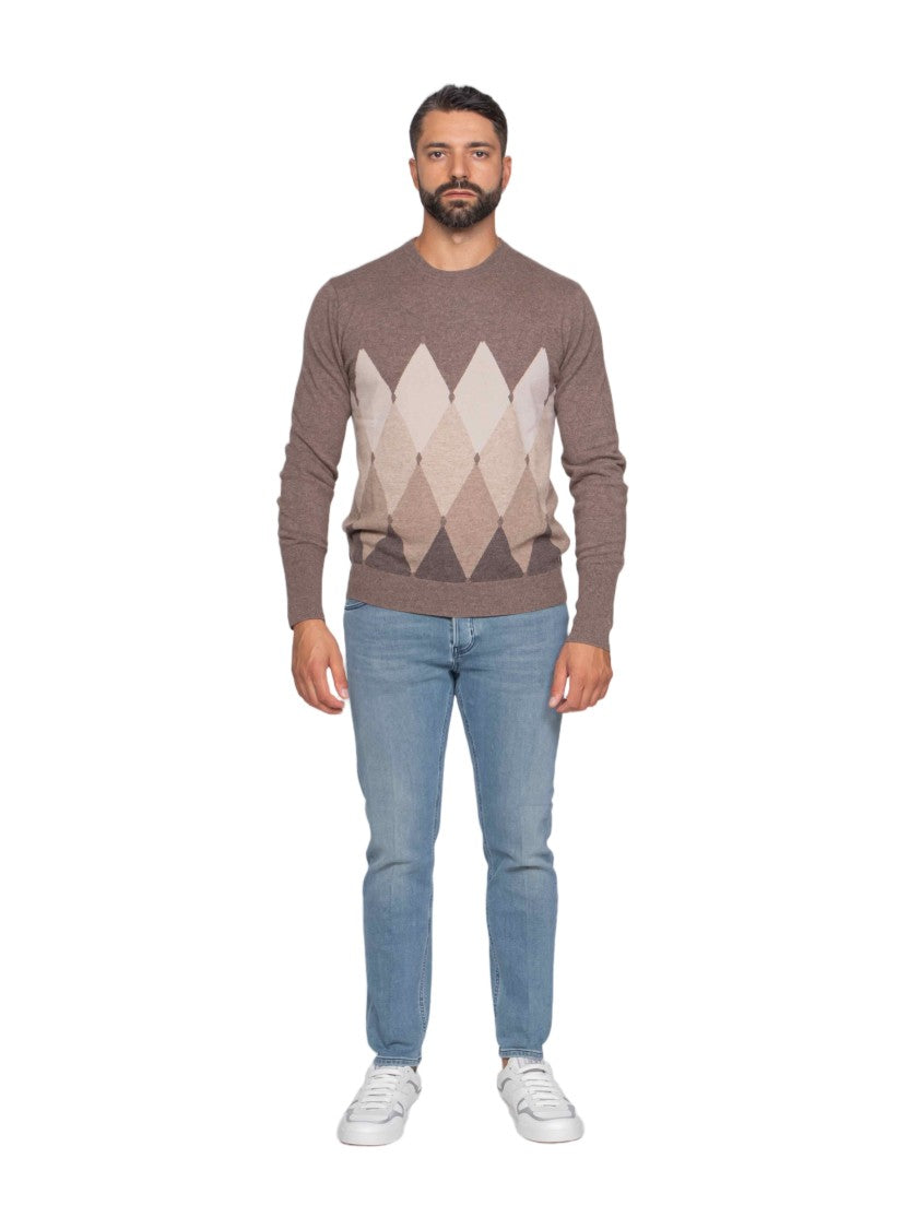 Ballantyne Tailored Long-Sleeve Knit Sweater With Argyle Pattern