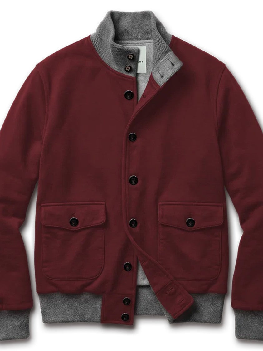 Blusonary Burgundy Blouson Jacket With Grey Ribbed Accents