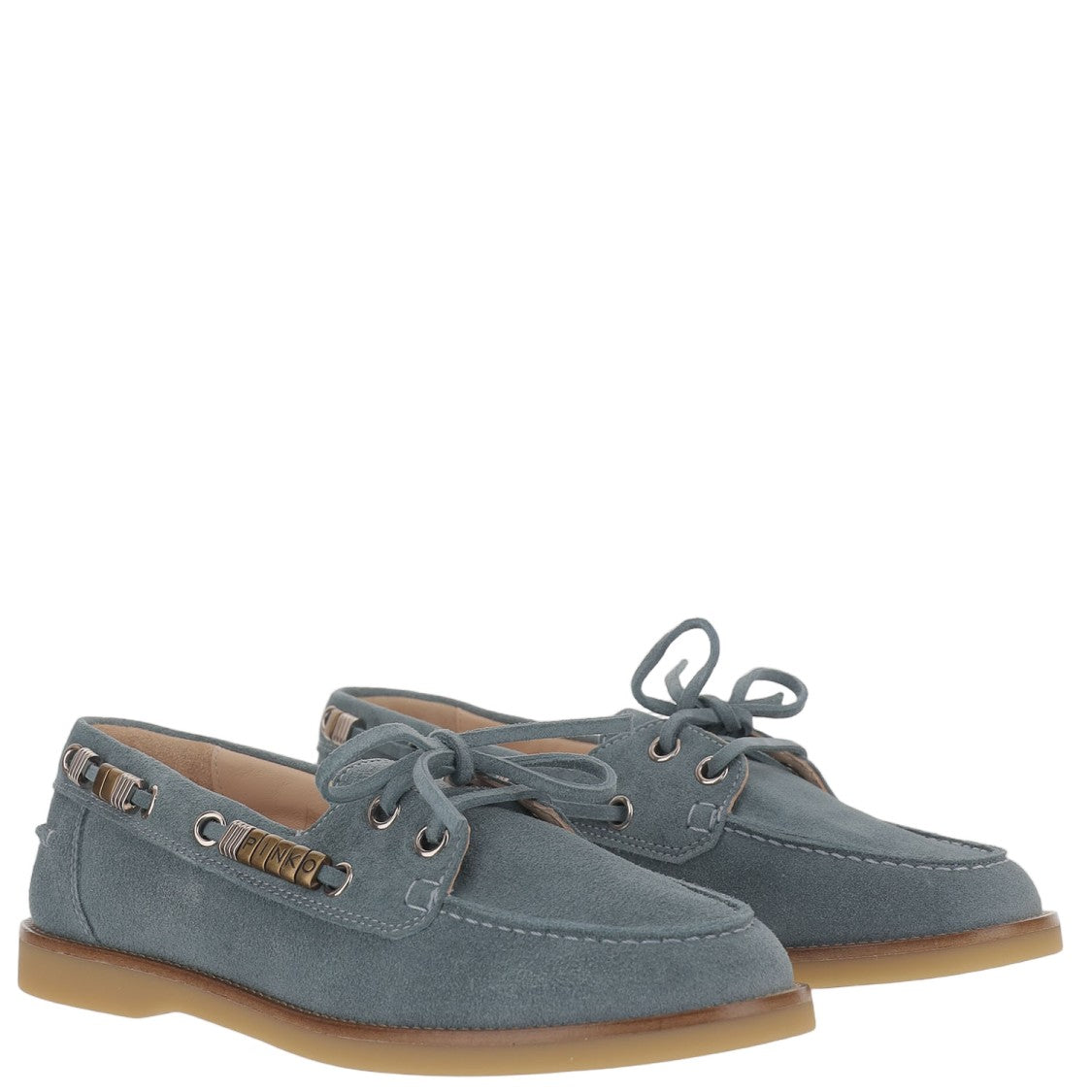 Pinko Leather Blue Loafers With Metal Accent Detailing