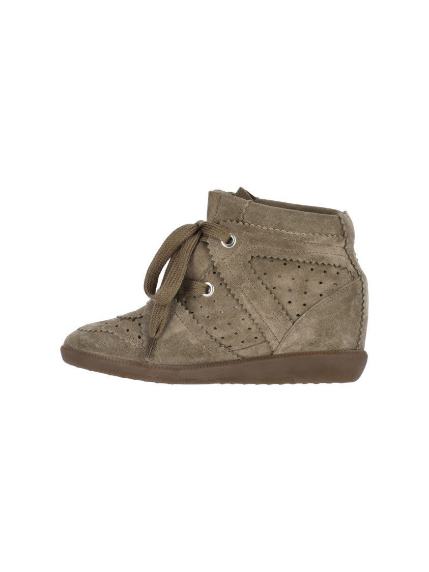 Isabel Marant Taupe Bobbie Suede Wedge Sneakers