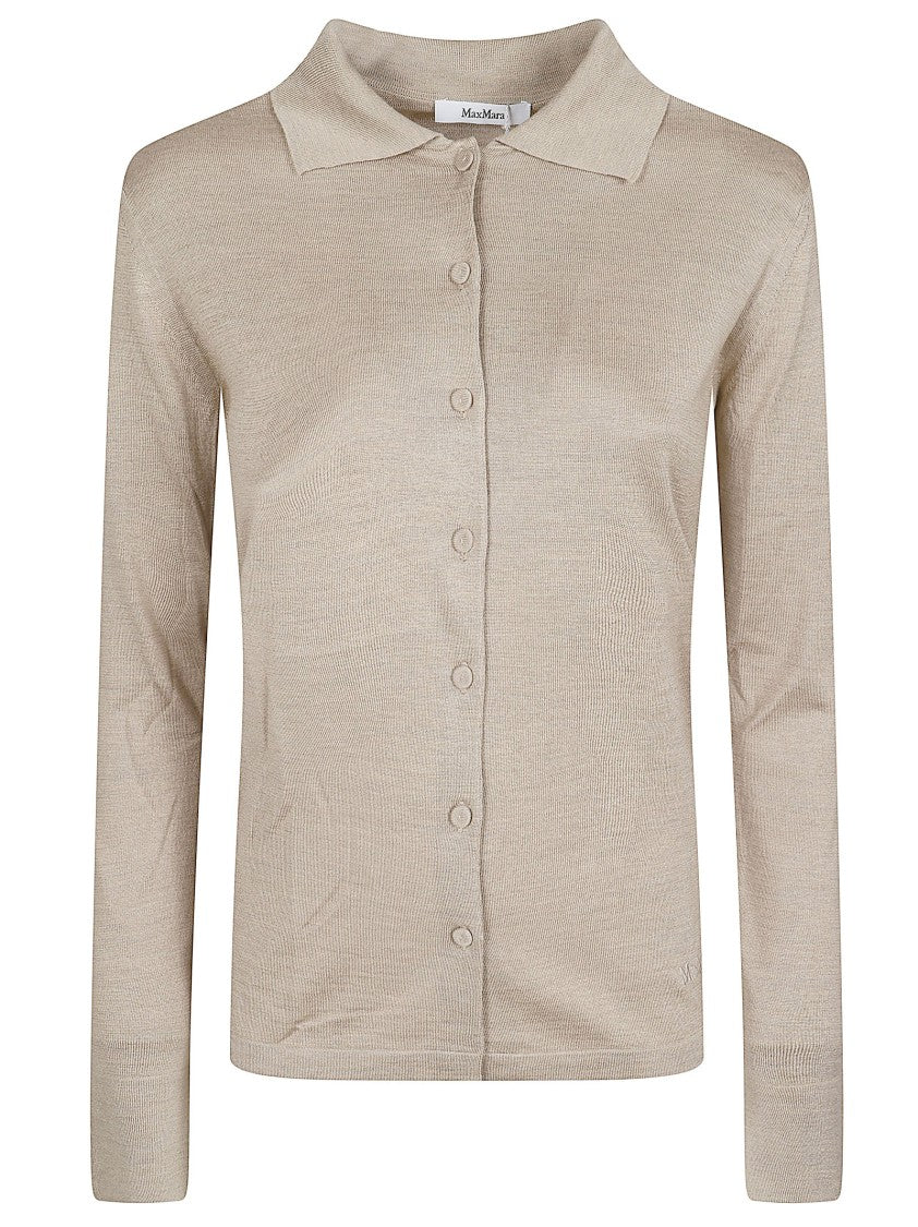 Max Mara Lightweight Button-Front Sweater With Soft Collar And Ribbed Accents