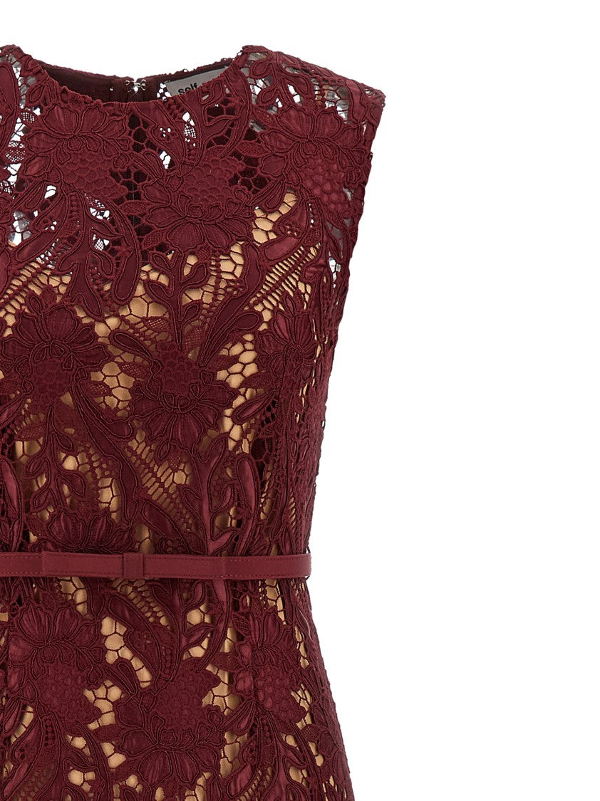 Self-Portrait 'Burgundy Guipure Lace Midi' Dress