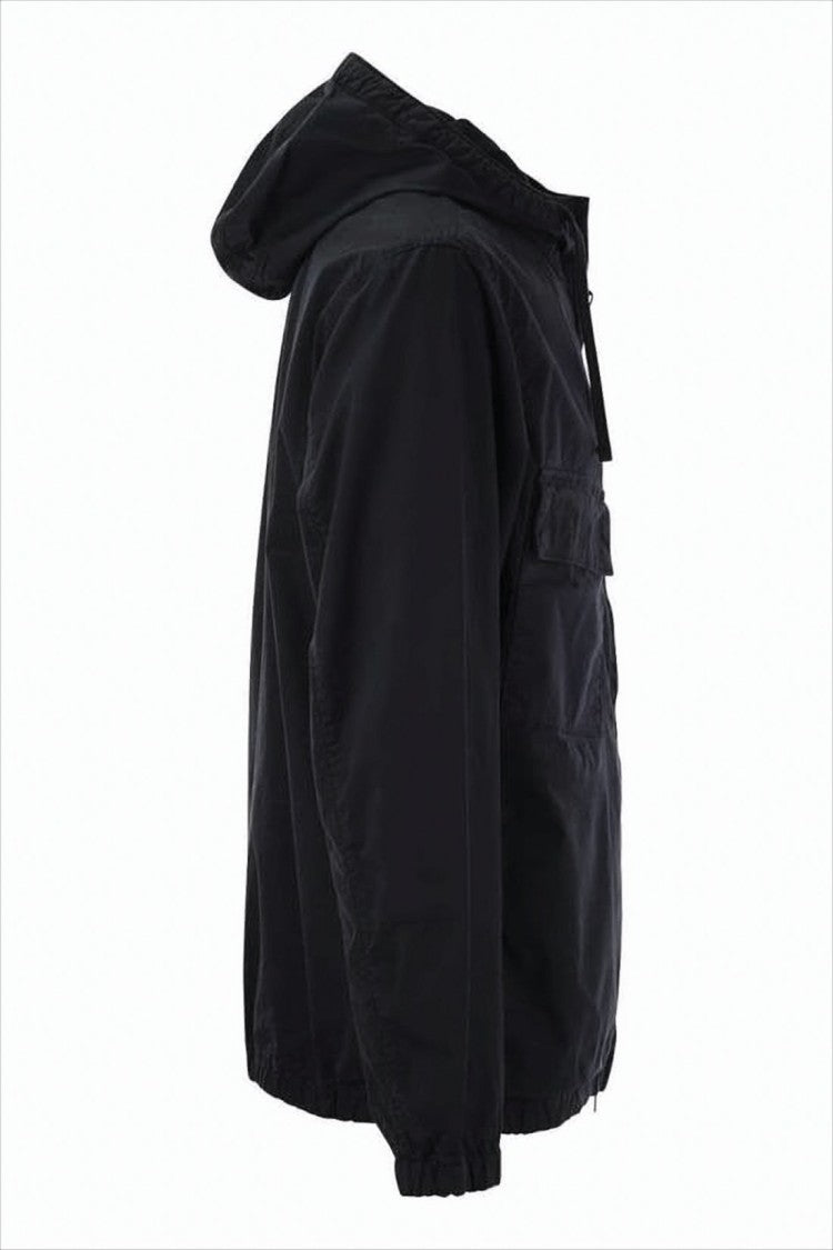 Stone Island Black Leather Jacket With Distinctive Logo Patch