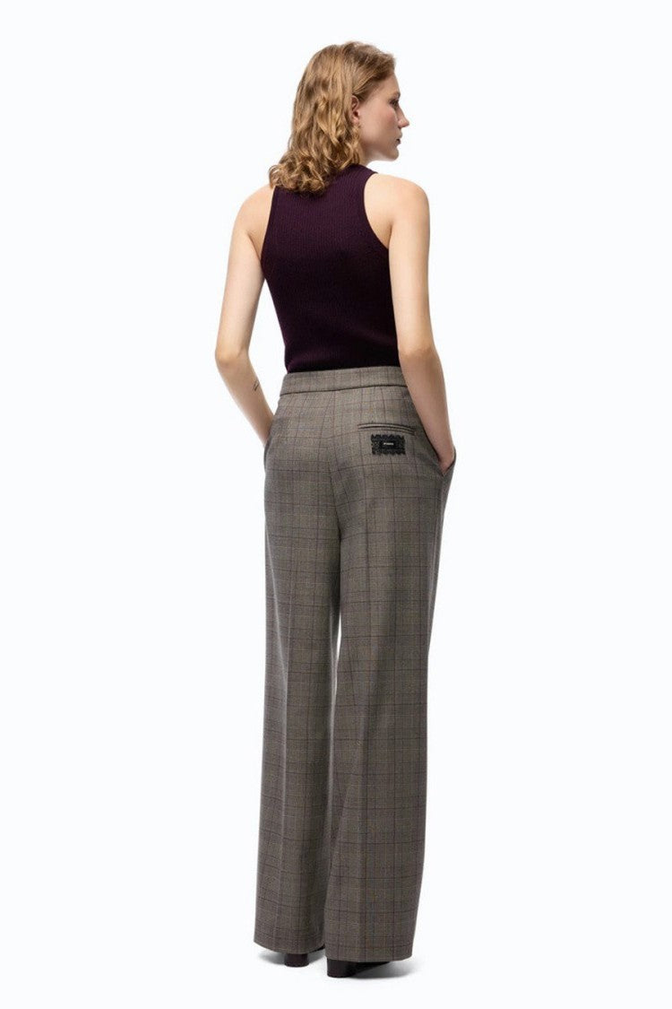 Pinko Grey Plaid Check Wide-Leg Trousers