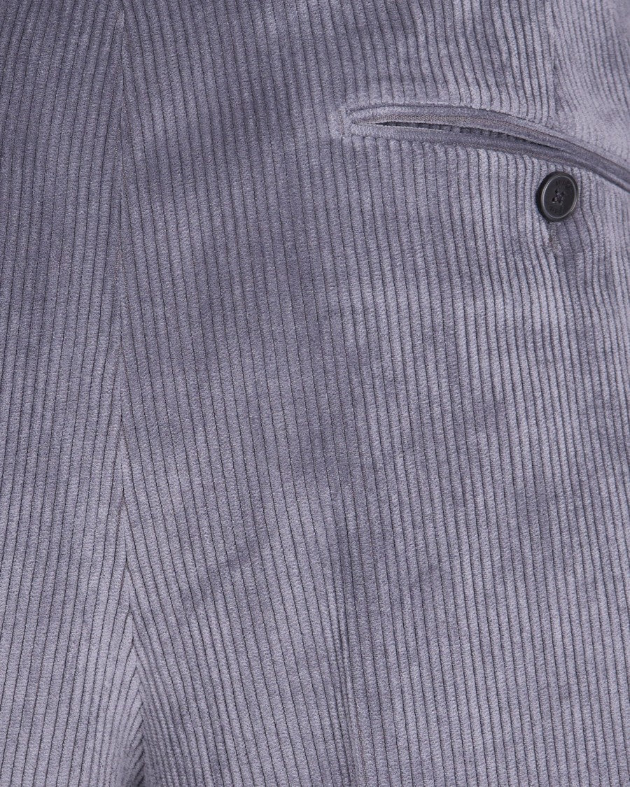 Briglia Tailored Grey Ribbed Velvet Trousers With Pressed Crease
