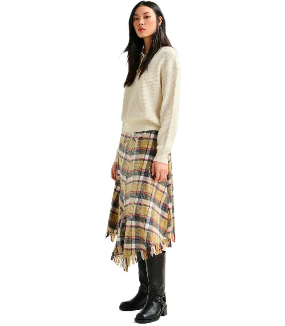 Essentiel Antwerp Iplaid Beige Midi Skirt