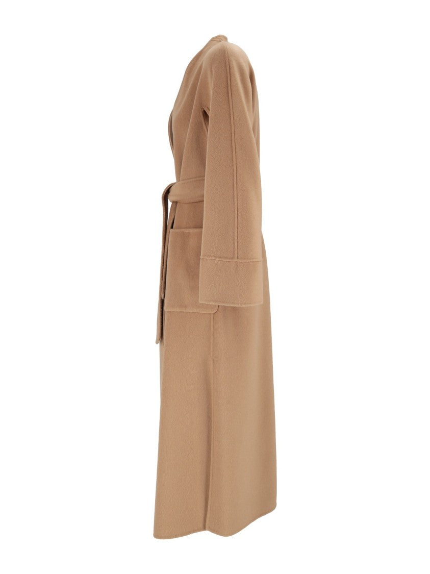 Max Mara Camel Nodo Belted Virgin Wool Coat