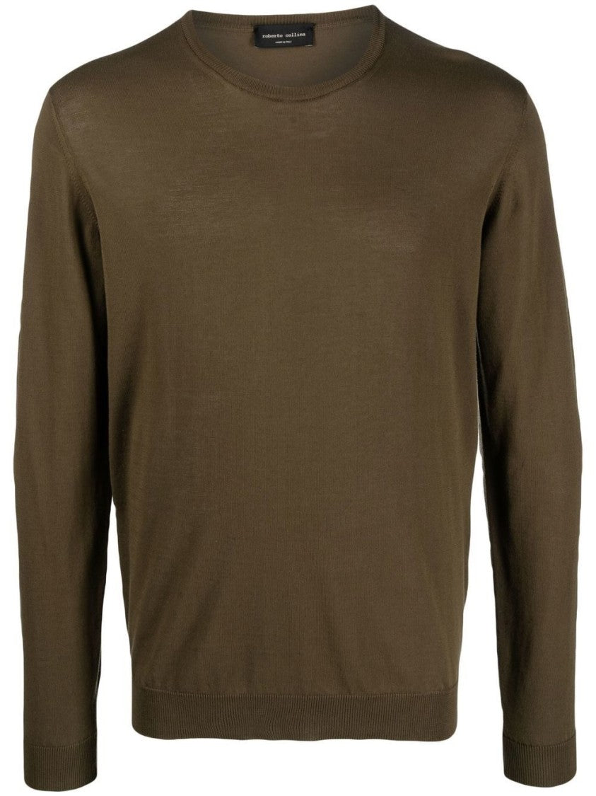 Roberto Collina Crew Neck Brown Knit Sweater