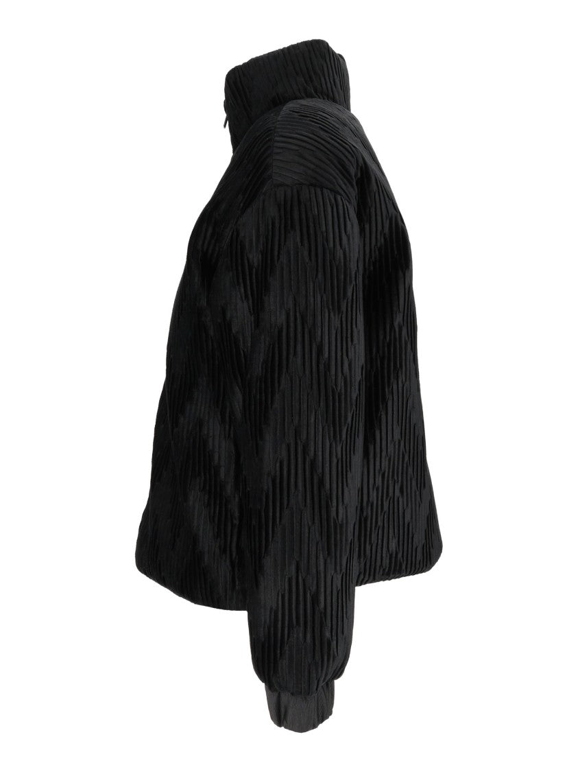 Emporio Armani Black Textured High Collar Cropped Down Jacket