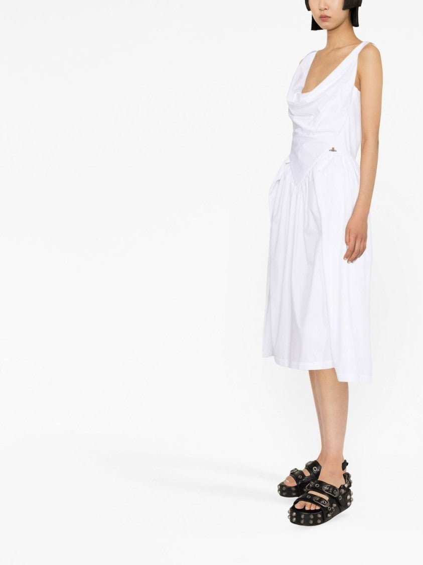 Vivienne Westwood Draped Midi Dress With Fitted Bodice And Gathered Skirt