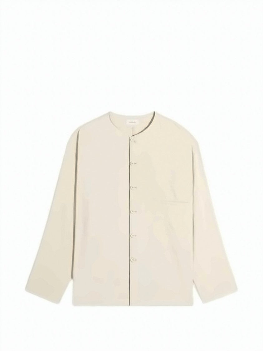Lemaire Relaxed V-Neck Silk Shirt With Textured Finish