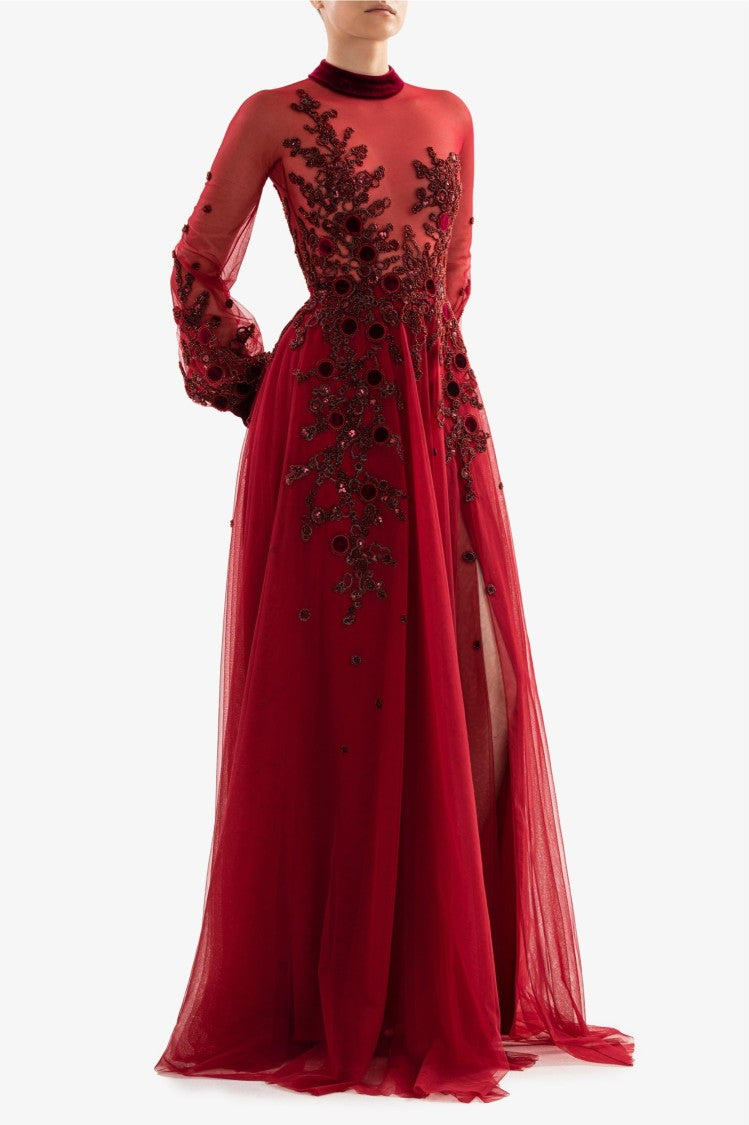 Saiid Kobeisy Embroidered Tulle Dress