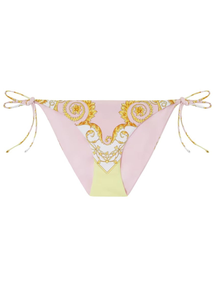 Versace Pink Baroque Nylon Gold Medallion Bikini Bottom